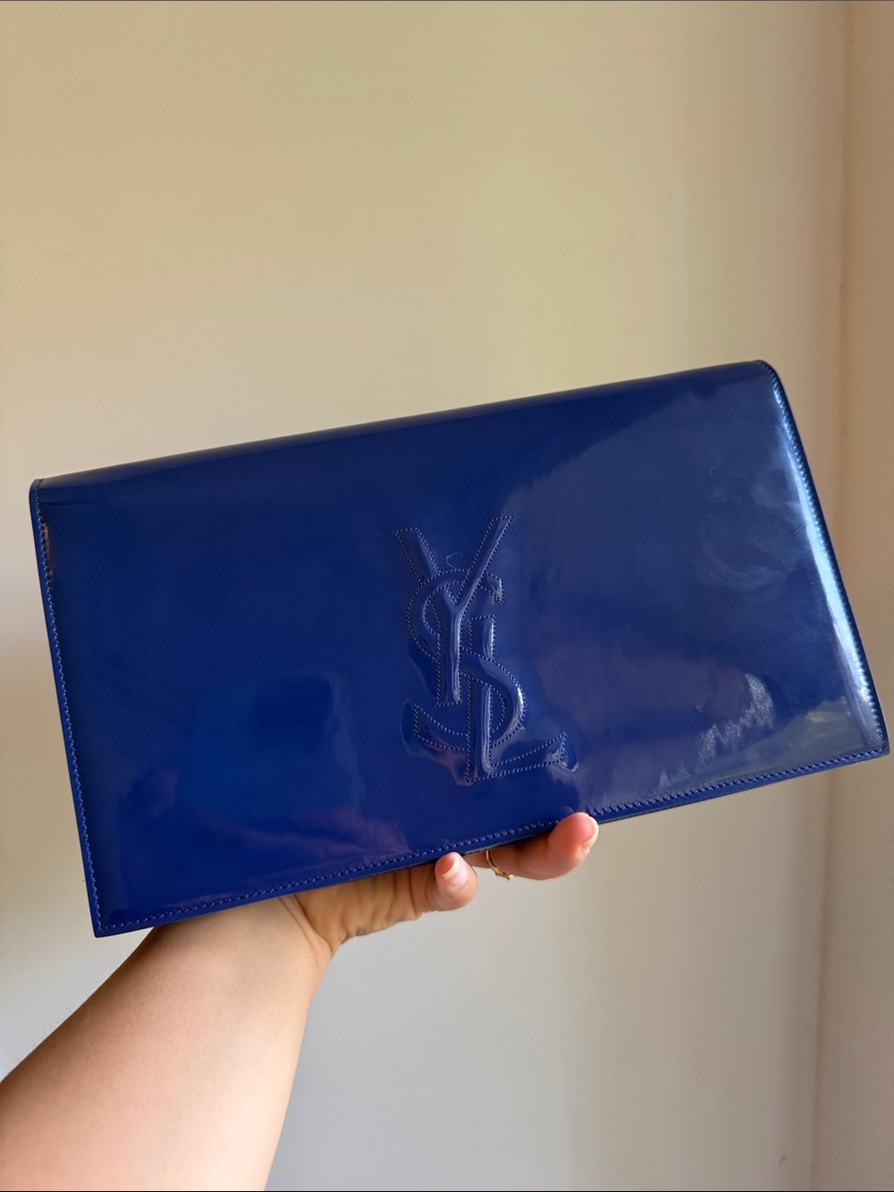 YSL Blue Patent Leather Clutch - Picture 1 of 9